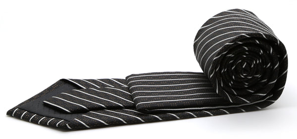 Mens Dads Classic Black Striped Pattern Business Casual Necktie & Hanky Set C-3 - FHYINC best men's suits, tuxedos, formal men's wear wholesale