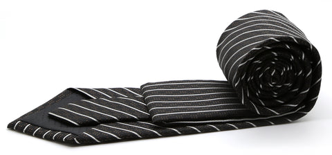 Mens Dads Classic Black Striped Pattern Business Casual Necktie & Hanky Set C-3