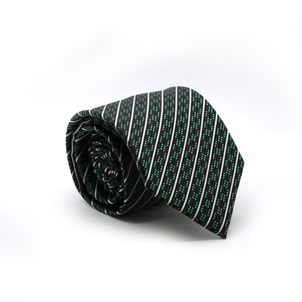 Ferrecci Mens Black/Green Striped Necktie with Handkerchief Set - FHYINC best men