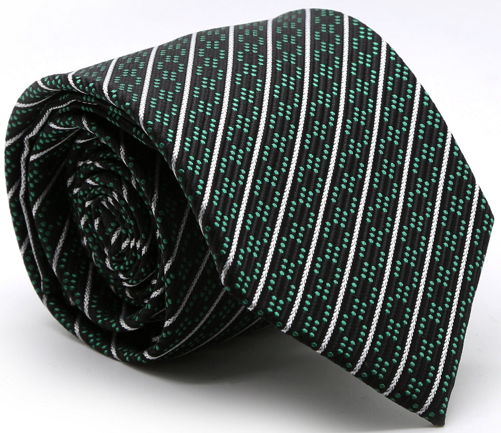 Mens Dads Classic Black Green Striped Pattern Business Casual Necktie & Hanky Set C-4 - FHYINC best men