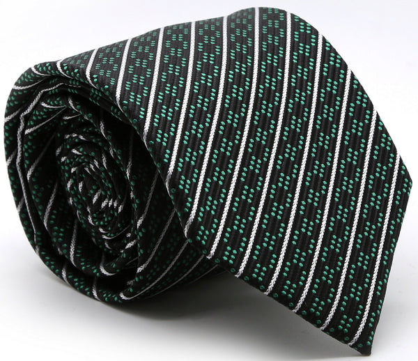 Mens Dads Classic Black Green Striped Pattern Business Casual Necktie & Hanky Set C-4 - FHYINC best men's suits, tuxedos, formal men's wear wholesale