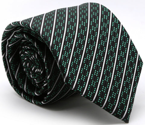 Mens Dads Classic Black Green Striped Pattern Business Casual Necktie & Hanky Set C-4