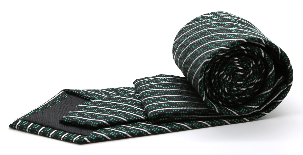 Mens Dads Classic Black Green Striped Pattern Business Casual Necktie & Hanky Set C-4 - FHYINC best men's suits, tuxedos, formal men's wear wholesale
