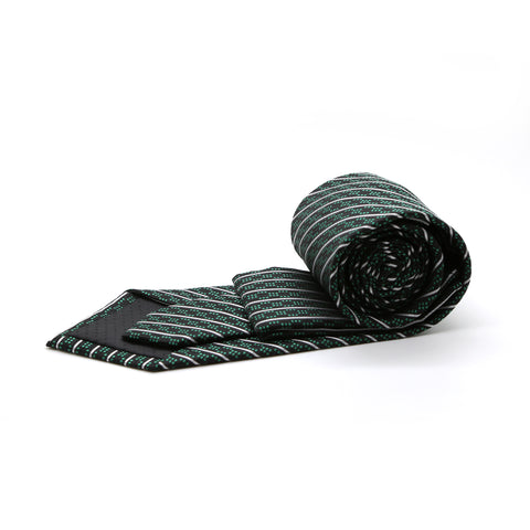 Ferrecci Mens Black/Green Striped Necktie with Handkerchief Set
