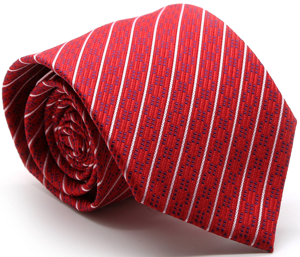 Mens Dads Classic Red Striped Pattern Business Casual Necktie & Hanky Set C-6 - FHYINC best men