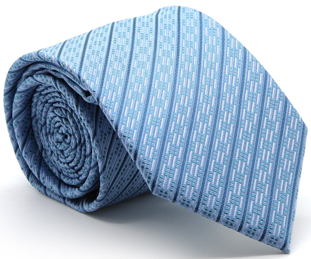 Mens Dads Classic Blue Striped Pattern Business Casual Necktie & Hanky Set C-8 - FHYINC best men