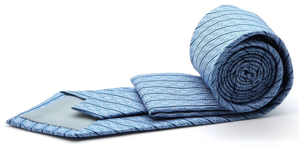Mens Dads Classic Blue Striped Pattern Business Casual Necktie & Hanky Set C-8 - FHYINC best men's suits, tuxedos, formal men's wear wholesale
