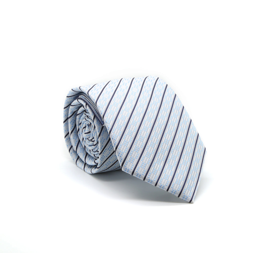 Ferrecci Mens White/Blue Striped Necktie with Handkerchief Set - FHYINC best men