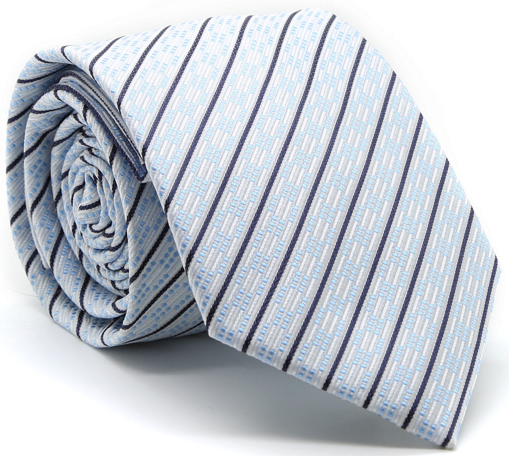 Mens Dads Classic White Striped Pattern Business Casual Necktie & Hanky Set C-9 - FHYINC best men