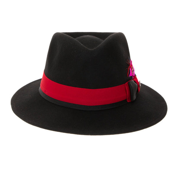 Grayson Fedora Crushable 100 % Australian Wool Traveler Two Tone Black and Red Bottom Hat