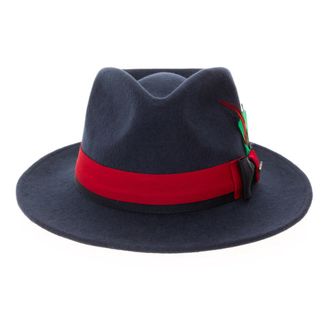 Grayson Fedora Crushable 100 % Australian Wool Traveler Two Tone Navy And Red Bottom Hat
