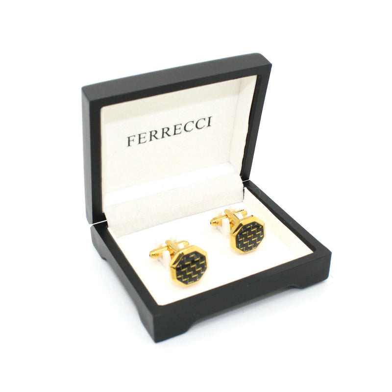 Goldtone Criss Cross Polygon Cuff Links With Jewelry Box - FHYINC