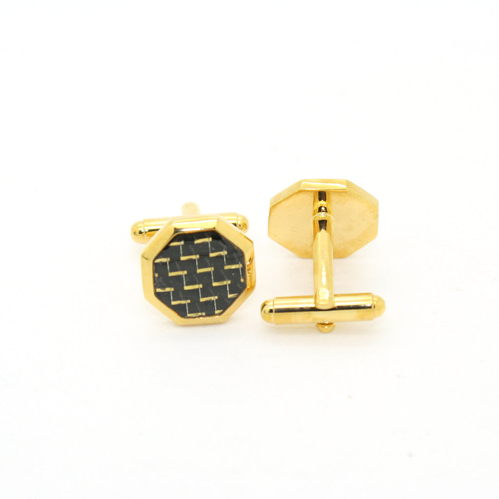 Goldtone Criss Cross Polygon Cuff Links With Jewelry Box - FHYINC