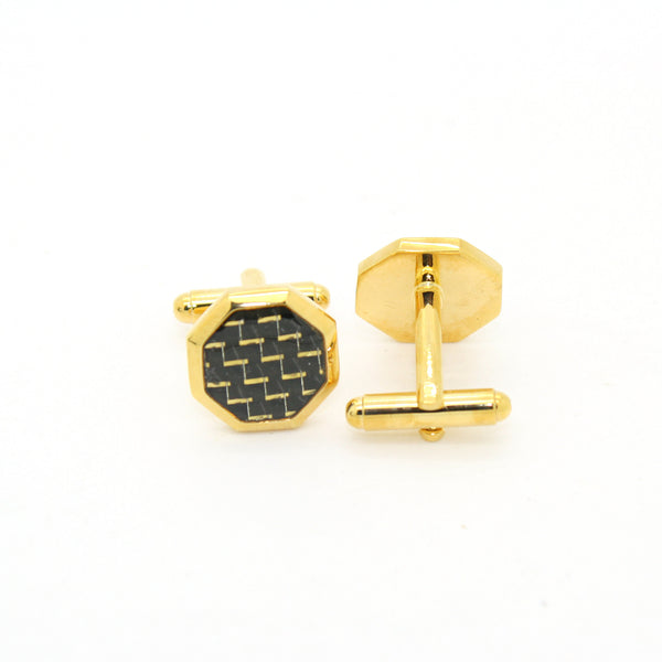 Goldtone Criss Cross Polygon Cuff Links With Jewelry Box - FHYINC