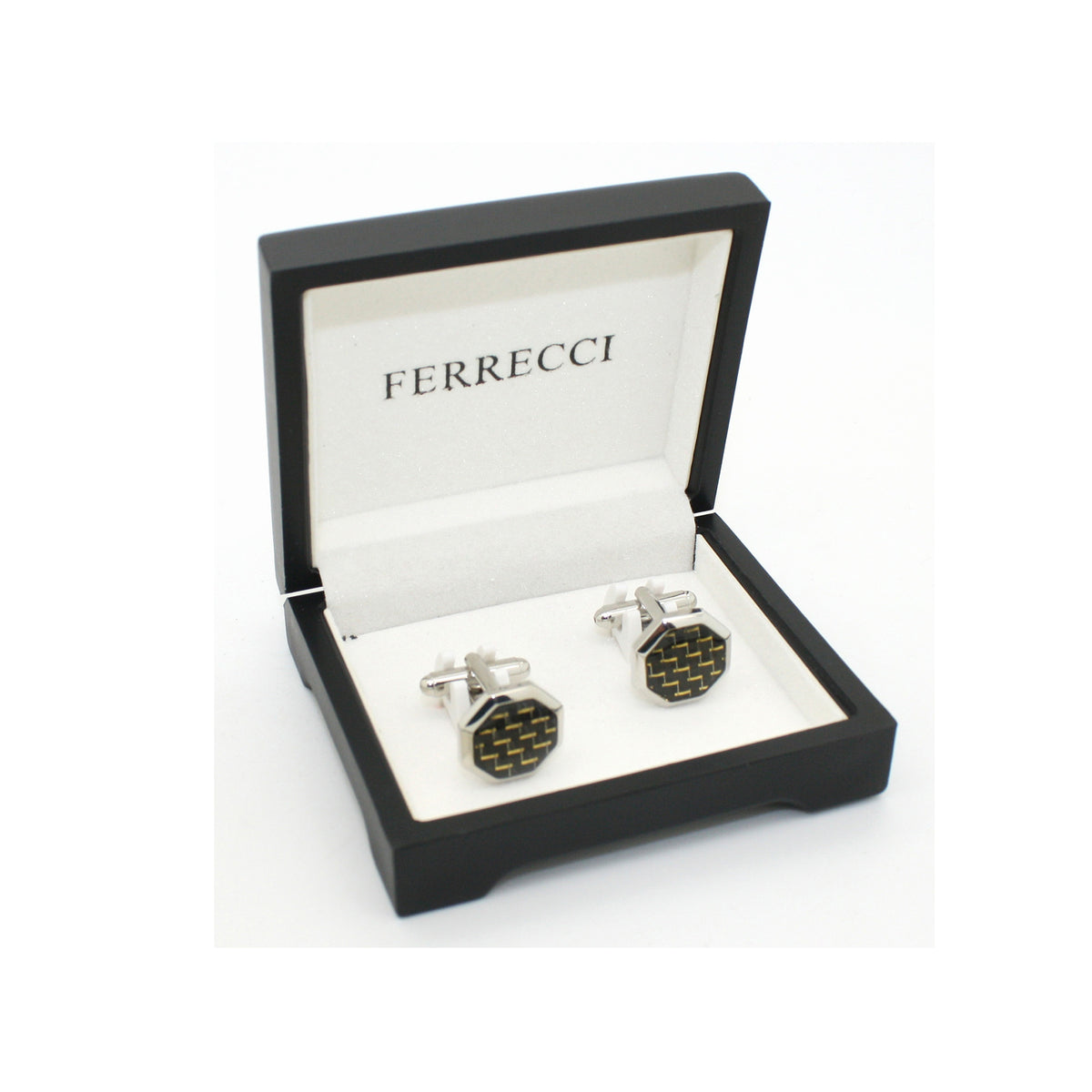 Silvertone Criss Cross Polygon Cuff Links With Jewelry Box - FHYINC