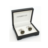 Silvertone Criss Cross Polygon Cuff Links With Jewelry Box - FHYINC