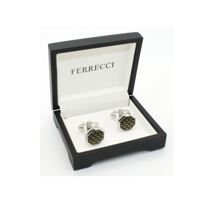 Silvertone Criss Cross Polygon Cuff Links With Jewelry Box - FHYINC