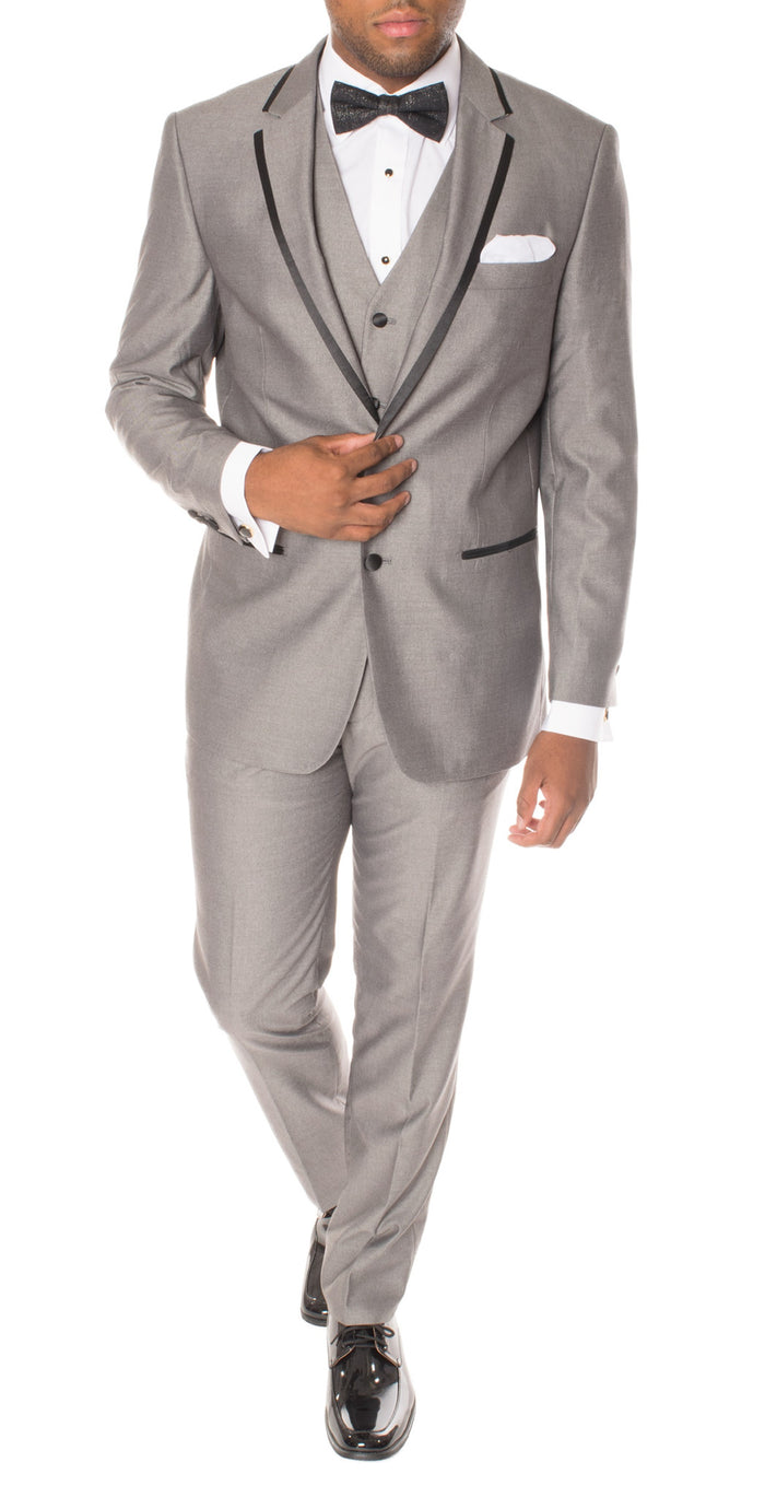 Celio Grey Black Slim Fit 3pc Tuxedo - FHYINC best men's suits, tuxedos, formal men's wear wholesale