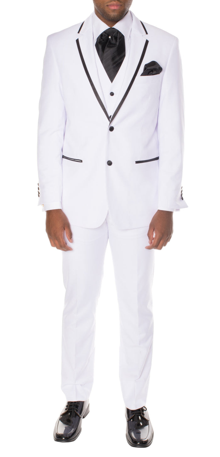 Celio White Black 3pc Slim Fit Tuxedo - FHYINC best men's suits, tuxedos, formal men's wear wholesale