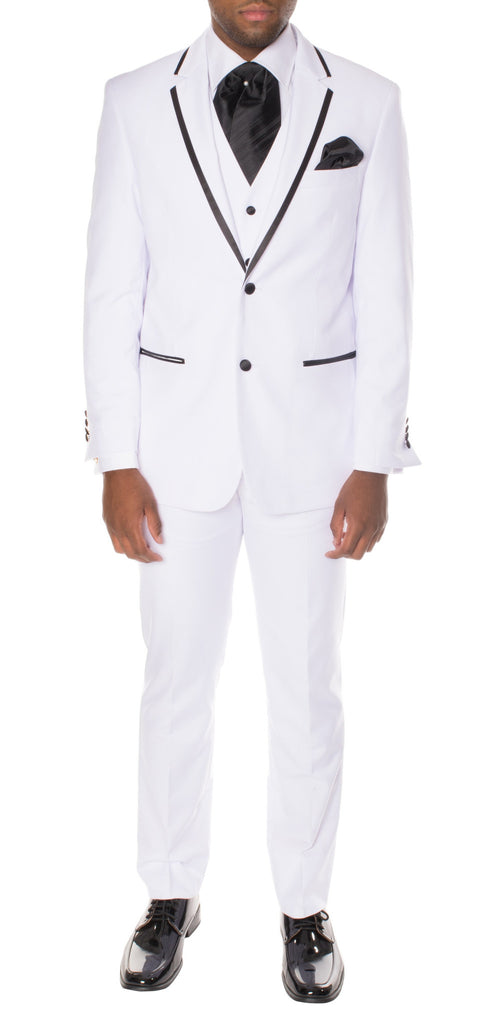 Celio White Black 3pc Slim Fit Tuxedo - FHYINC best men