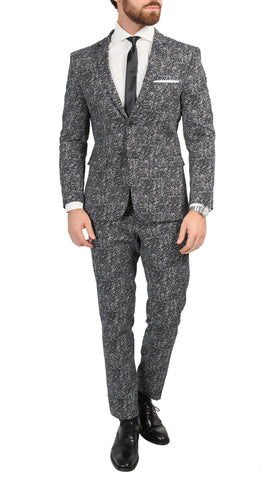 Chicago Slim Fit Black & White Spotted Notch Lapel Suit