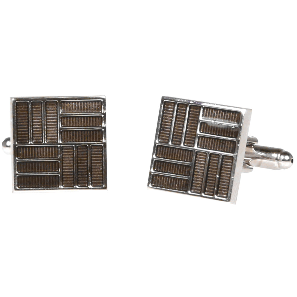 Silvertone Square Geometric Pattern Cufflinks with Jewelry Box - FHYINC best men