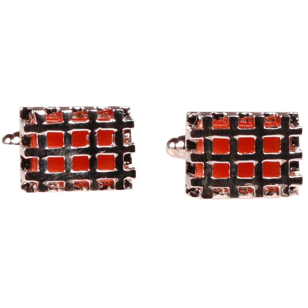 Silvertone Square Orange Cufflinks with Jewelry Box - FHYINC best men