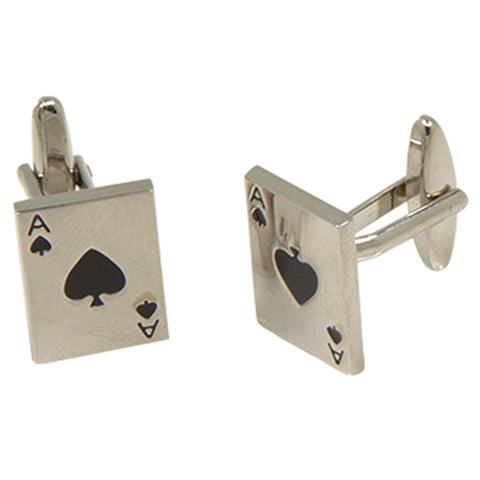 Silvertone Novelty Ace of Spades Cufflinks with Jewelry Box