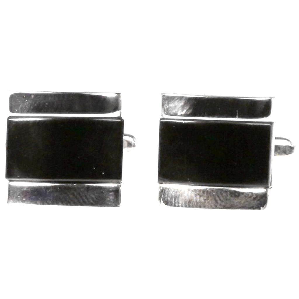 Silvertone Black Gemstone Cufflinks with Jewelry Box - FHYINC best men