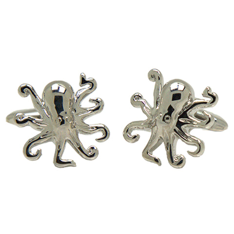 Silvertone Novelty Octopus Cufflinks with Jewelry Box