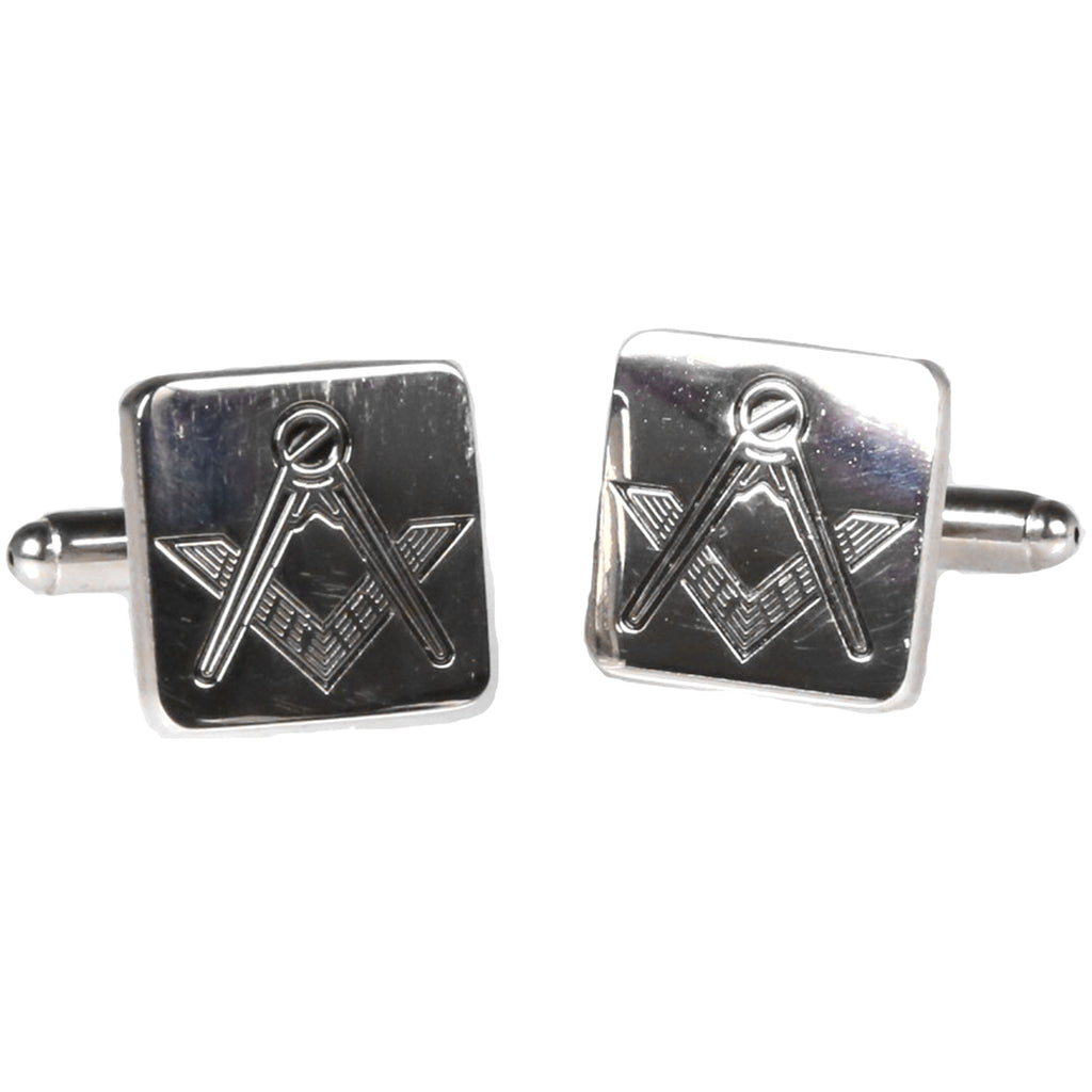 Silvertone Square Masonic Symbol Cufflinks with Jewelry Box - FHYINC best men