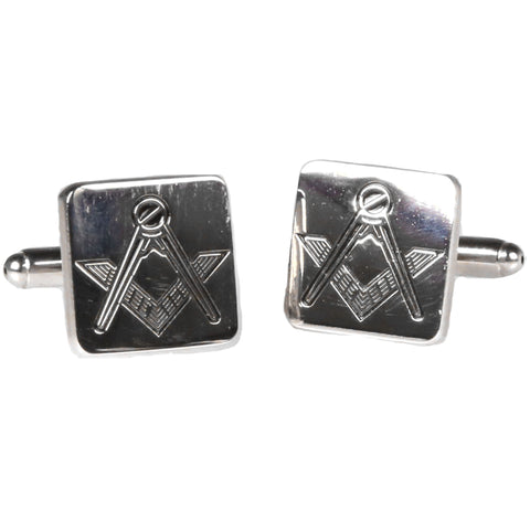 Silvertone Square Masonic Symbol Cufflinks with Jewelry Box