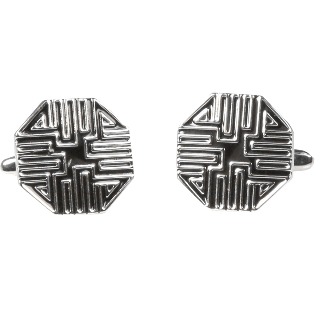 Silvertone Silver Geometric Pattern Cufflinks with Jewelry Box - FHYINC best men