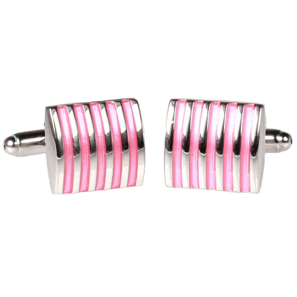 Silvertone Square Pink Stripe Cufflinks with Jewelry Box - FHYINC best men