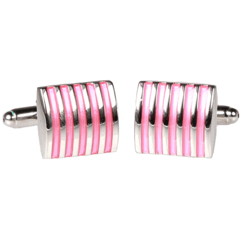 Silvertone Square Pink Stripe Cufflinks with Jewelry Box