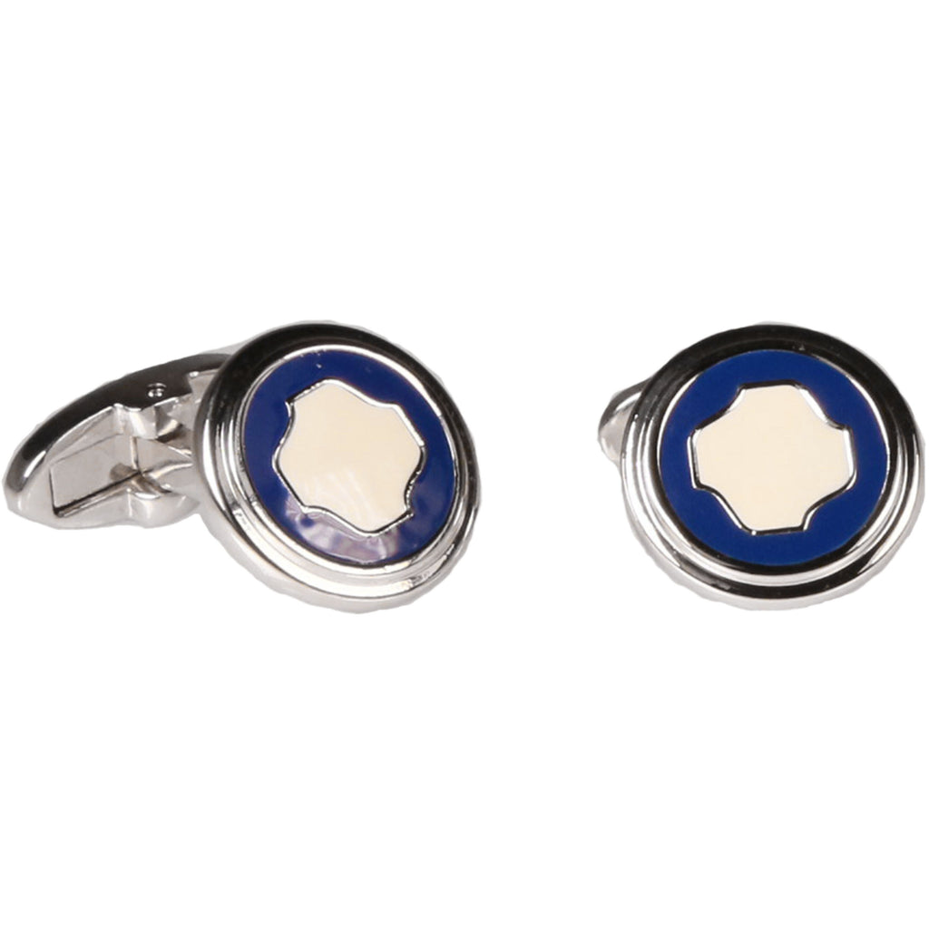 Silvertone Circle Blue Cufflinks with Jewelry Box - FHYINC best men