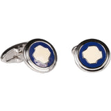 Silvertone Circle Blue Cufflinks with Jewelry Box - FHYINC best men's suits, tuxedos, formal men's wear wholesale