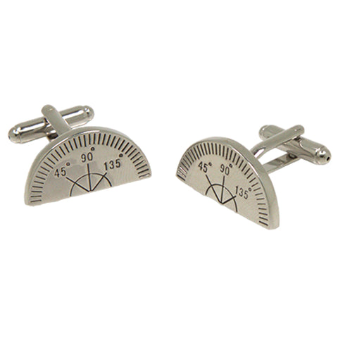 Silvertone Novelty Protractor Cufflinks with Jewelry Box