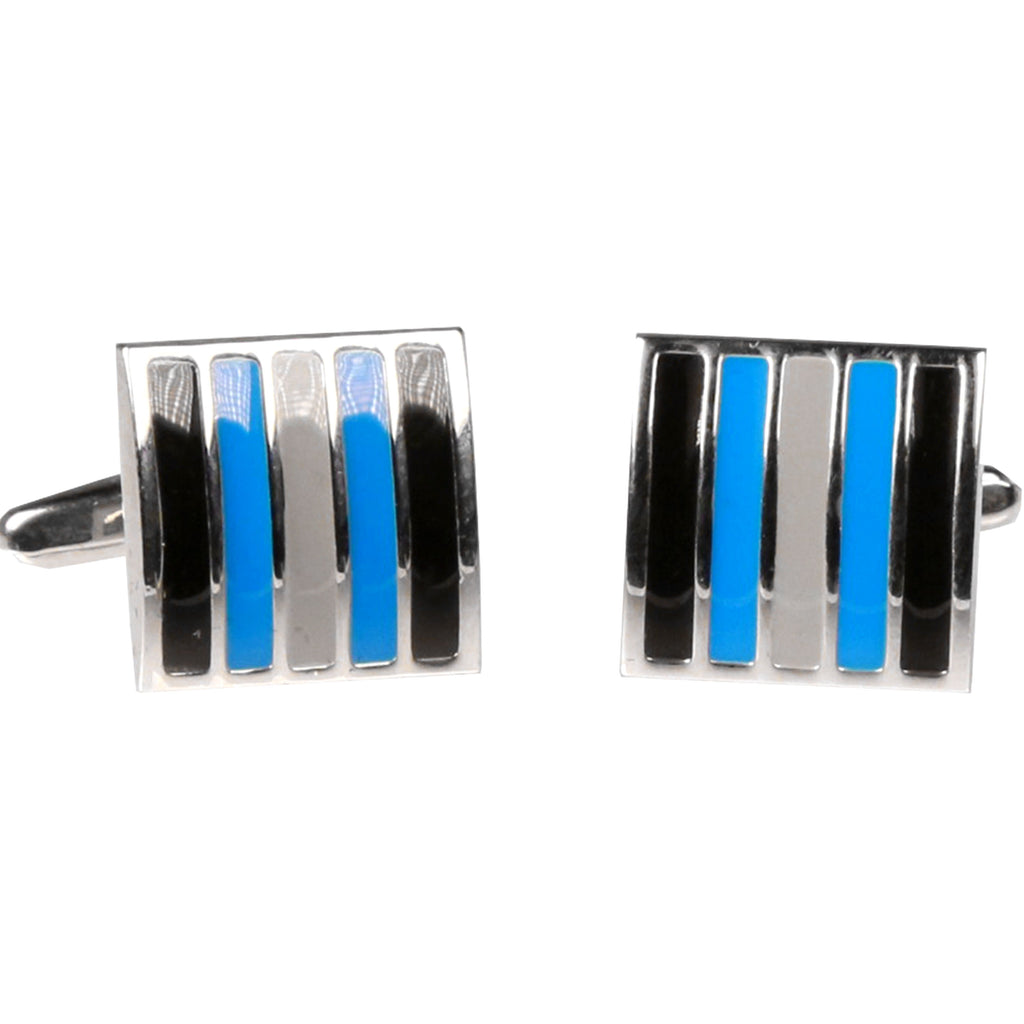 Silvertone Square Blue Stripe Cufflinks with Jewelry Box - FHYINC best men