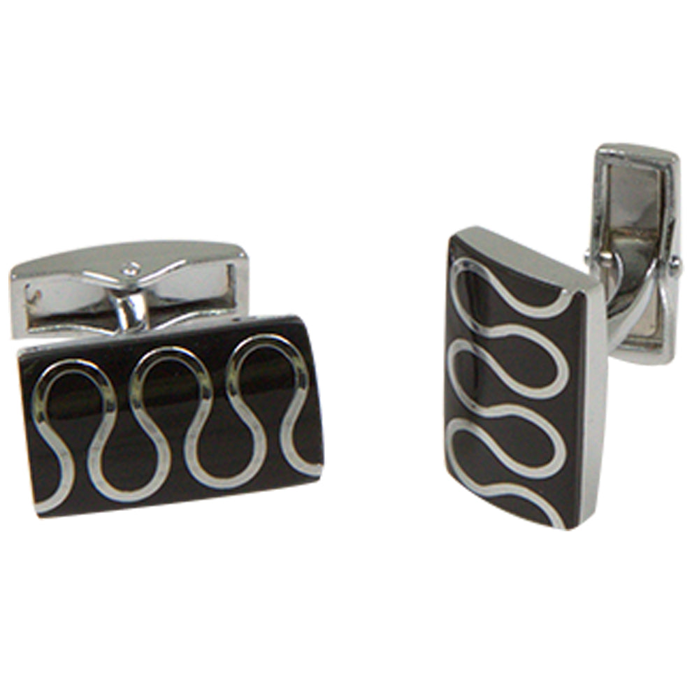 Silvertone Black Geometric Loop Cufflinks with Jewelry Box - FHYINC best men