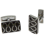 Silvertone Black Geometric Loop Cufflinks with Jewelry Box - FHYINC best men's suits, tuxedos, formal men's wear wholesale
