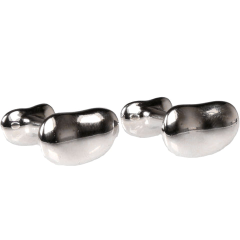 Silvertone Silver Bean Cufflinks with Jewelry Box