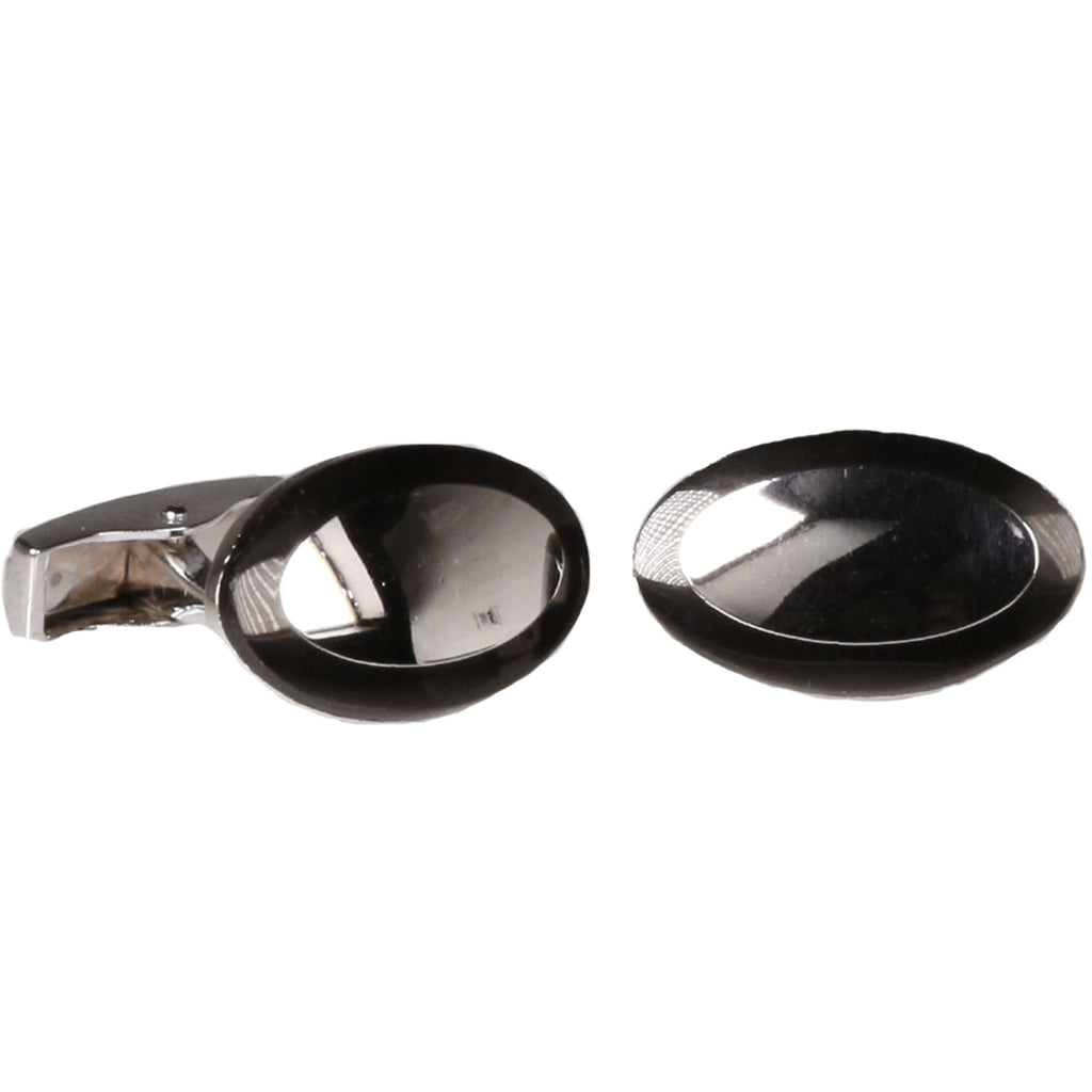 Silvertone Elliptical Black Cufflinks with Jewelry Box - FHYINC best men
