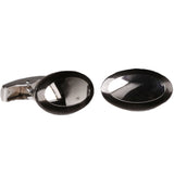 Silvertone Elliptical Black Cufflinks with Jewelry Box - FHYINC best men's suits, tuxedos, formal men's wear wholesale