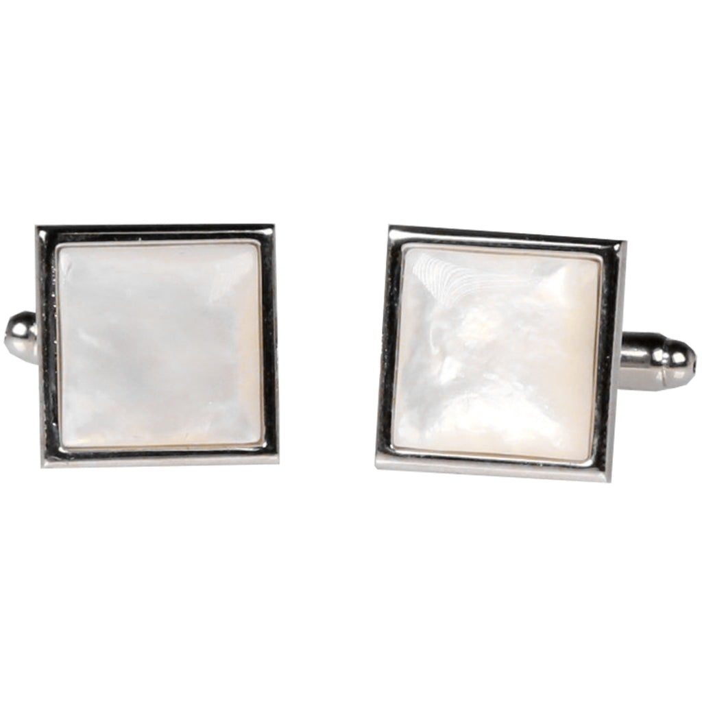 Silvertone Square Ivory Gemstone Cufflinks with Jewelry Box - FHYINC best men