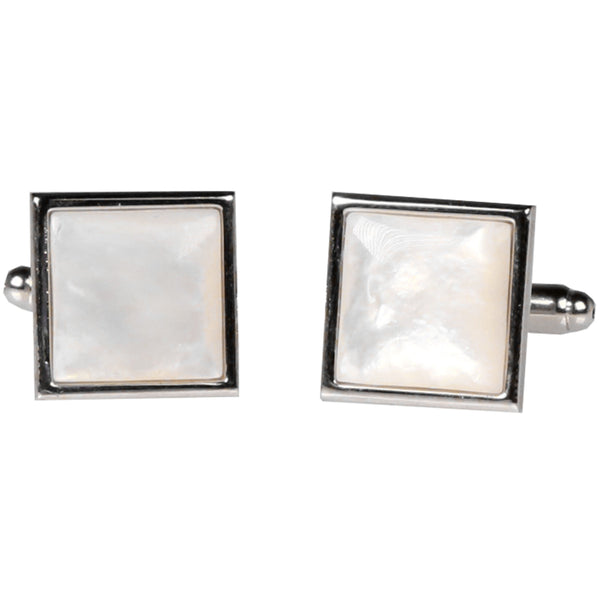 Silvertone Square Ivory Gemstone Cufflinks with Jewelry Box - FHYINC best men's suits, tuxedos, formal men's wear wholesale