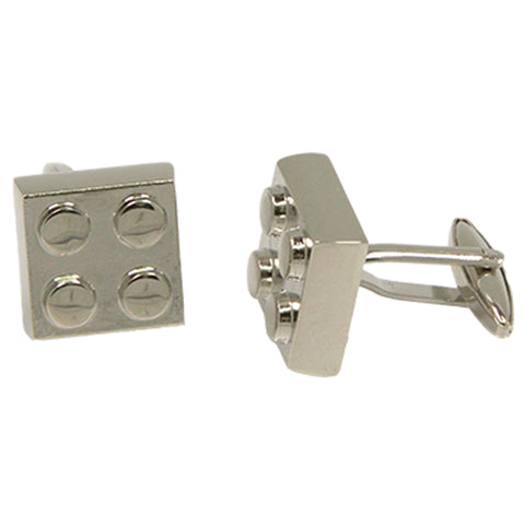 Silvertone Novelty Lego Cufflinks with Jewelry Box