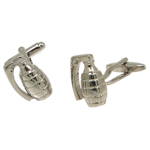Silvertone Novelty Grenade Cufflinks with Jewelry Box