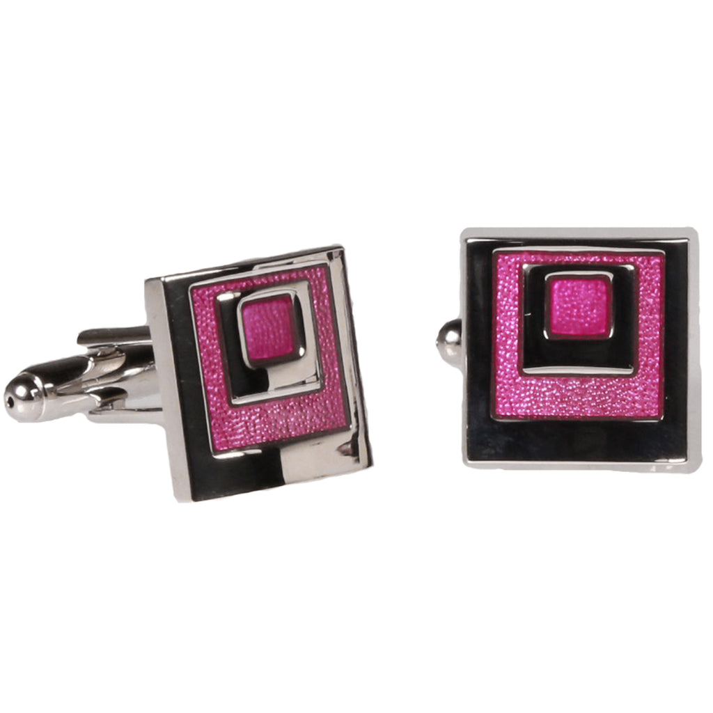 Silvertone Square Pink Geometric Cufflinks with Jewelry Box - FHYINC best men