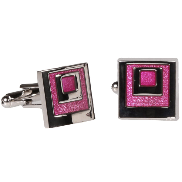 Silvertone Square Pink Geometric Cufflinks with Jewelry Box - FHYINC best men's suits, tuxedos, formal men's wear wholesale